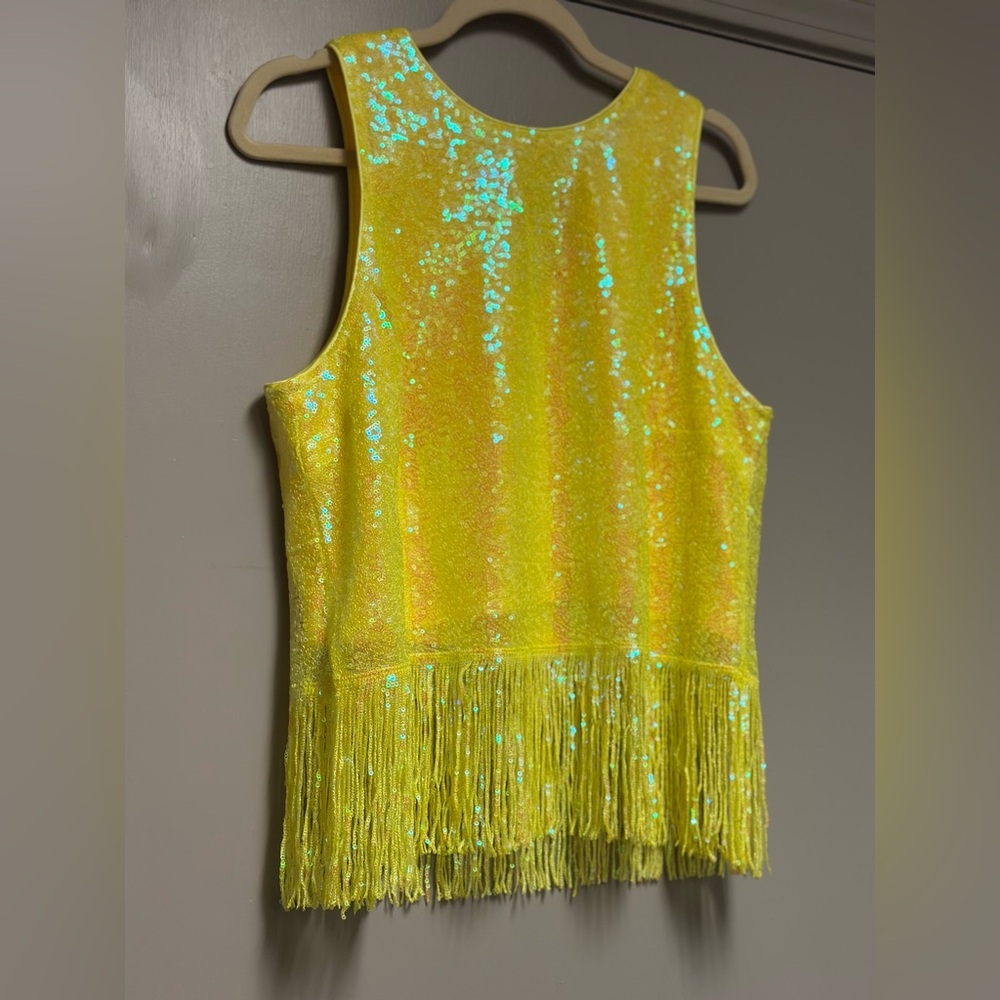 Endless Rose Yellow Sequin Fringe Top large- new